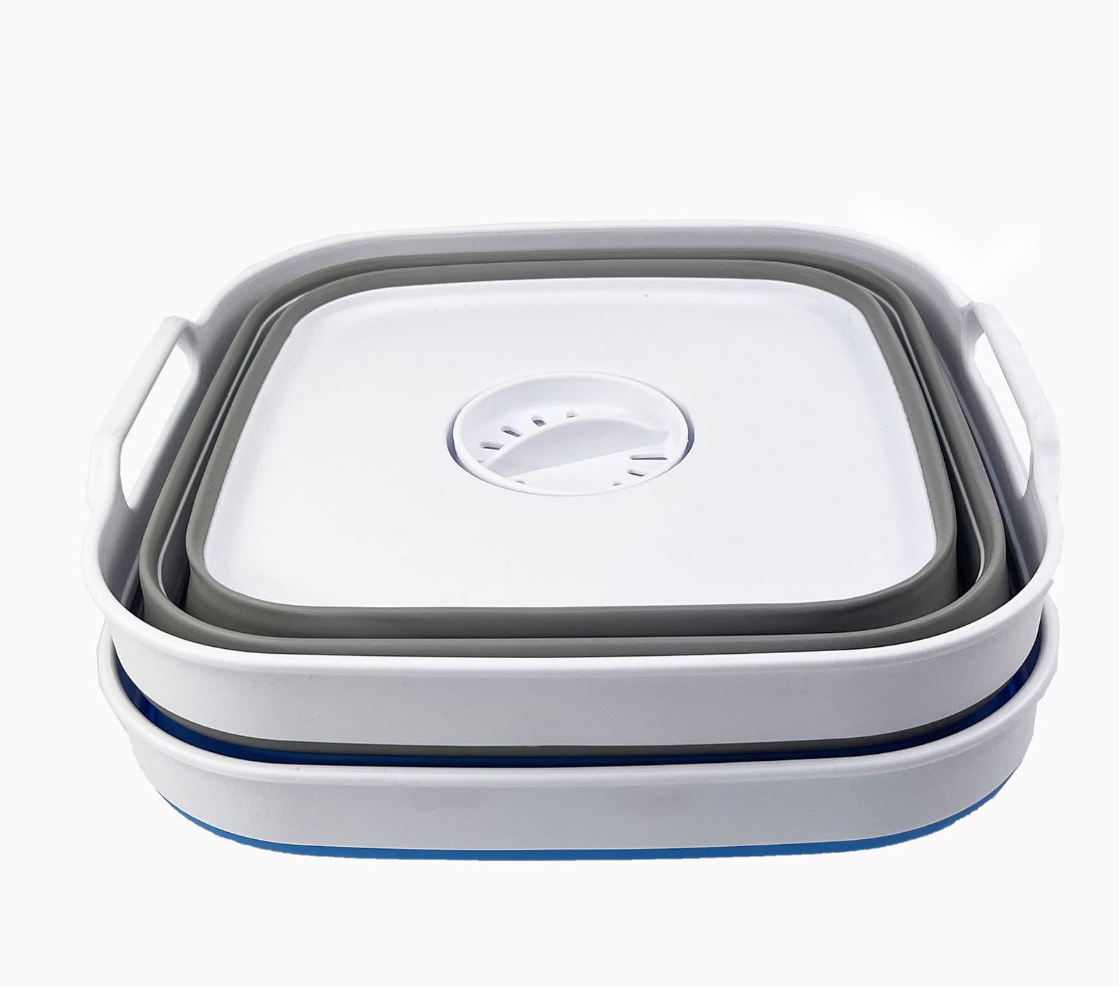 SAMMART 10L (2.64 Gallon) Collapsible Dishpan with Draining Plug - Foldable Washing Basin - Portable Dish Washing Tub - Space Saving Kitchen Storage Tray (Grey + Aqua Blue (Set of 2))